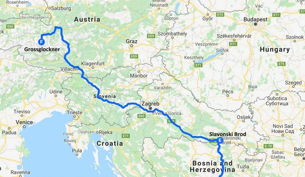 Croatia to Grossglockner route